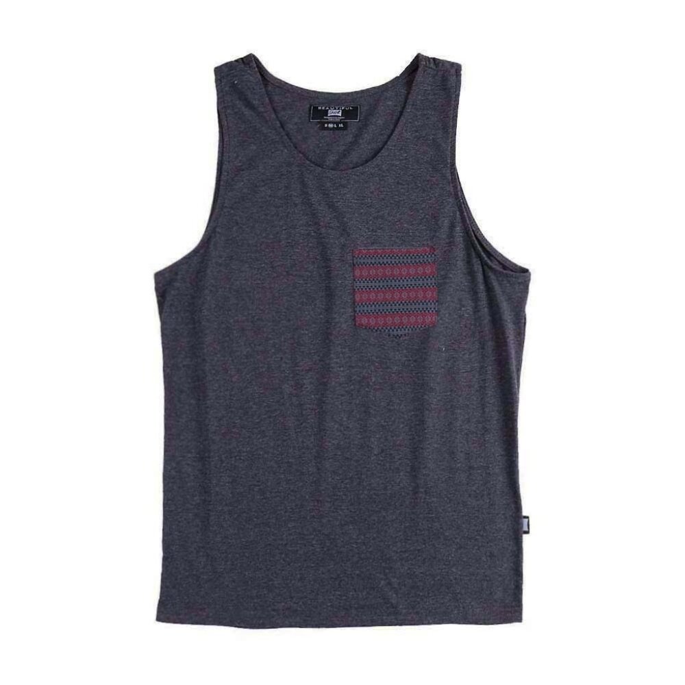 Men's Solid Color Sleeveless Tank Top with Pocket for Everyday Style Size L